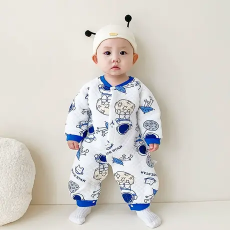 新生婴儿儿衣服加厚夹层连体衣初生宝宝秋冬季套装长袖保暖棉哈衣图片