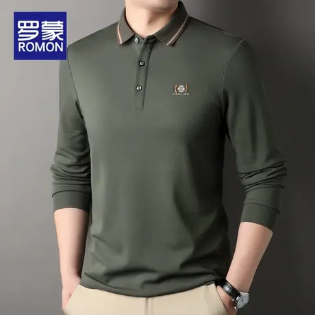 罗蒙春秋季长袖t恤男士翻领休闲打底衫上衣服纯色宽松POLO衫男款商品大图