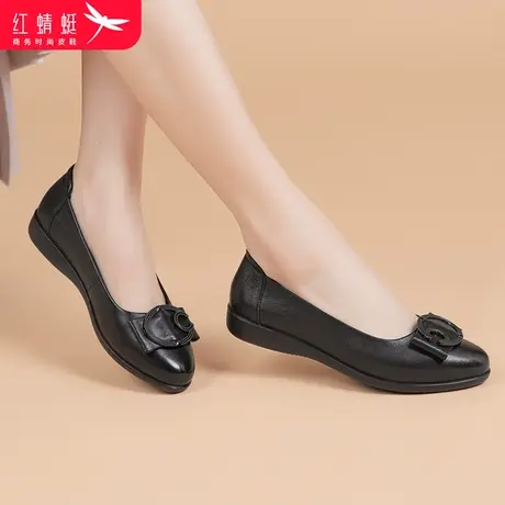 红蜻蜓女鞋中老年软底妈妈鞋春秋真皮浅口低跟平底单鞋女奶奶鞋子商品大图