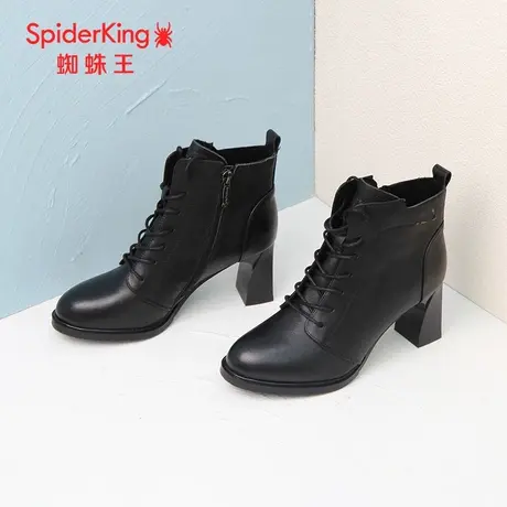SPIDER KING/蜘蛛王女鞋真皮2023秋商场新款矮筒女皮靴单里粗高跟图片