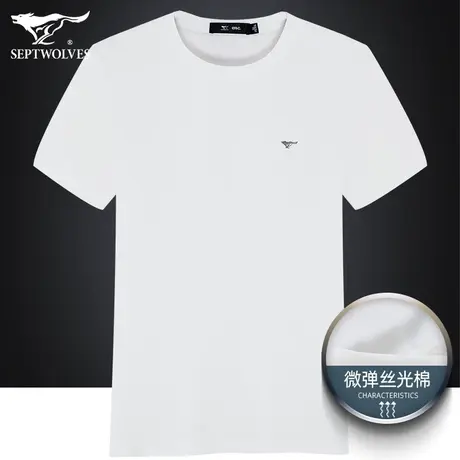 七匹狼狼族生活圆领短袖T恤男士2023夏季简约薄款微弹男装体恤衫图片