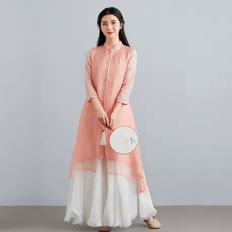 素飞芷荷夏季改良汉服女中国风连衣裙唐装上衣仙气茶服女禅意文艺图片