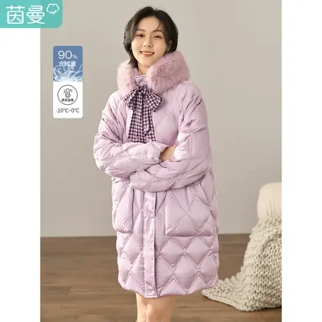 【商场同款】茵曼2023女冬新款优雅立毛领中长款保暖羽绒服外套图片