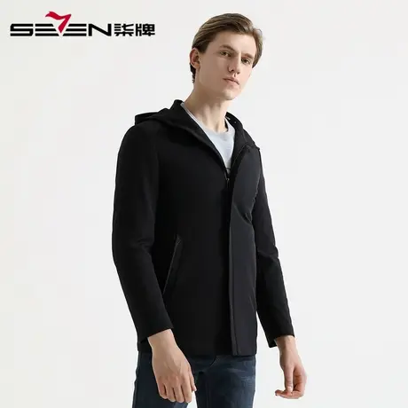 【清仓】柒牌男装风衣秋冬商务休闲弹力风衣潮流青年抽绳连帽外套图片