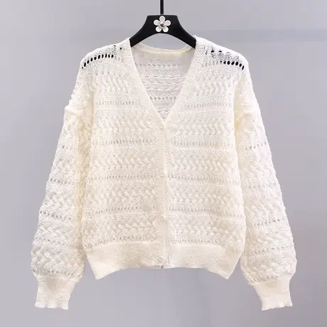 小清新镂空针织开衫女短款开衫外套2023早秋新款长袖上衣薄款外搭图片