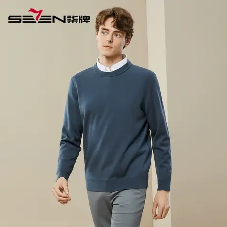 【可机洗毛衫】柒牌毛衣男冬季2023新款时尚休闲含羊毛圆领针织衫图片