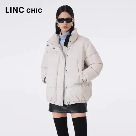 LINCCHIC金羽杰羽绒服女2023秋冬新款通勤简约立领加厚短款面包服商品大图