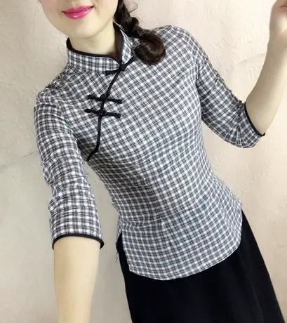 春夏新款民国风复古文艺盘扣女装中式修身显瘦改良旗袍上衣茶艺服图片