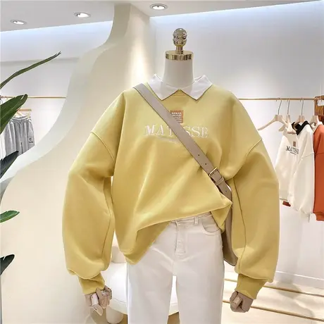 卫衣女加绒加厚2020秋冬新款韩版ins潮POLO衫领刺绣宽松长袖外套商品大图