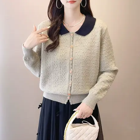 软糯加厚毛衣开衫女春装2025小清新娃娃领洋气外搭针织衫外套上衣商品大图