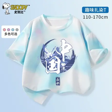 史努比童装男童短袖夏季男女童冰丝T恤中大童扎染款速干运动体恤图片