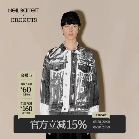 【Neil Barrett联名】速写男装秋冬新款休闲宽松牛仔夹克印花潮商品大图