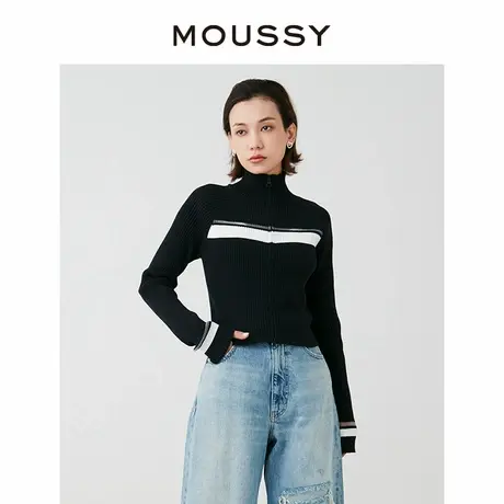 MOUSSY 新品办公室运动风立领修身针织开衫外套女010HSA70-0430商品大图