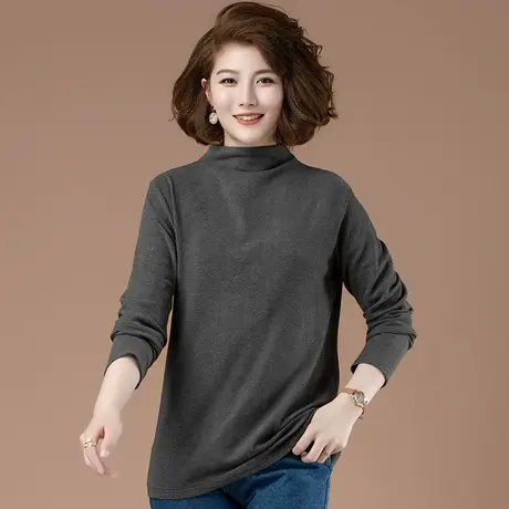 长袖t恤女秋冬加肥加大码女装内搭宽松上衣显瘦半高领打底衫女商品大图