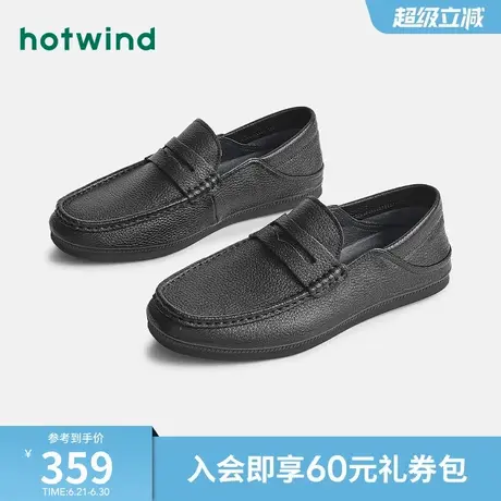 热风男鞋春季新款男士时尚休闲鞋一脚蹬圆头套脚羊皮乐福鞋男商品大图