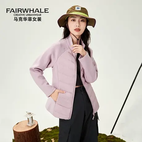 马克华菲拼接立领羽绒服女2025冬季新款运动休闲简约修身冬装外套图片