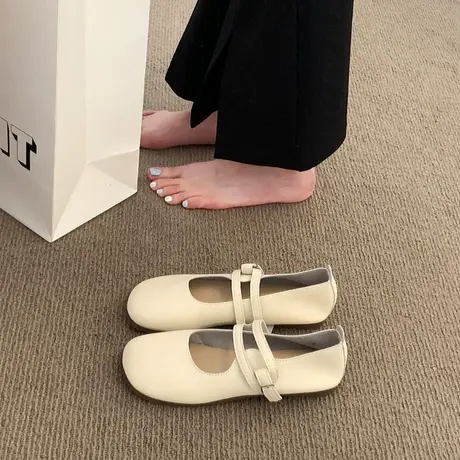 单鞋女2023新款夏季法式浅口软底平底鞋子温柔奶奶鞋玛丽珍小皮鞋商品大图