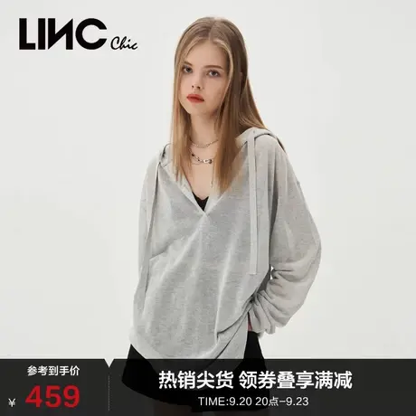 LINCCHIC金羽杰针织衫2023新款薄透连帽罩衫针织衫女S232SW158Y商品大图