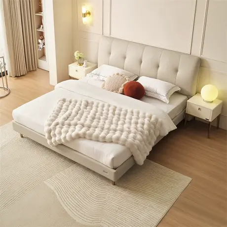 全友家居真皮现代简约主卧高端大气高箱储物1.5米1米8双人软包床商品大图