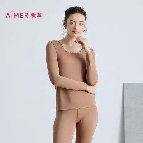 爱慕25秋舒适百搭系列打底女撞色舒适圆领长袖上衣AM72B801商品大图