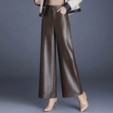 PU皮阔腿裤女2025秋冬新款洋气宽松爆款休闲皮裤垂感通勤百搭长裤商品大图