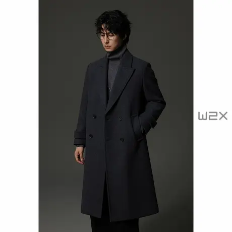 w2x冬季加厚枪驳领垫肩870g羊毛呢子大衣中长款商务休闲风衣外套图片