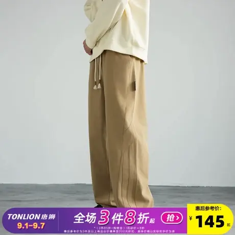 唐狮2025春秋季男士休闲裤宽松直筒长裤潮流卡其色设计感显瘦时尚商品大图
