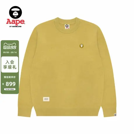 Aape旗舰店男装秋冬小标徽章休闲简约纯色圆领针织衫C361XXP商品大图