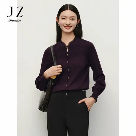 玖姿安娜蔻优雅轻熟风花边羊毛长袖套头针织衫女秋季商品大图