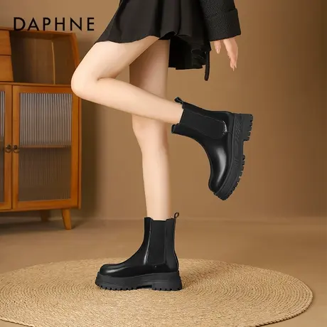 达芙妮切尔西靴2024新款秋冬季厚底增高烟筒靴百搭英伦风马丁靴女图片