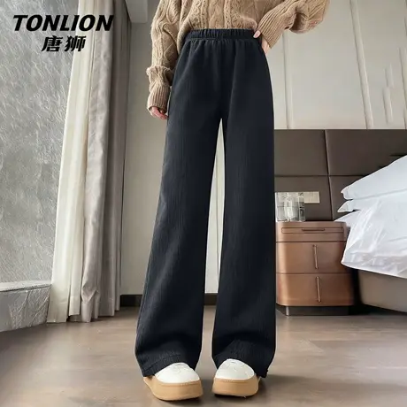 唐狮官方加绒裤子女冬季2026新款女款加厚灯芯绒保暖阔腿直筒裤VB图片