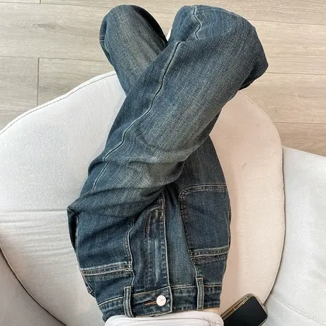 复古牛仔裤女2023新款高腰宽松显瘦小个子直筒阔腿裤设计感裤子潮商品大图