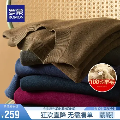 【纯羊毛】罗蒙男士休闲圆领套头羊毛针织衫2023秋季新款保暖毛衣图片