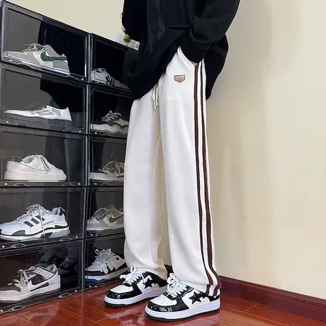 2023新款美式条纹裤子男春秋冬加绒潮牌高街宽松直筒卫裤休闲长裤商品大图