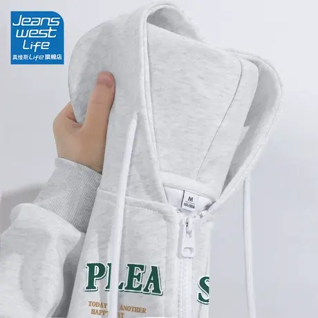 真维斯LIFE灰色外套女春秋款2023新款爆款学院风宽松拉链开衫卫衣图片