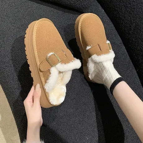 包头半拖鞋女冬季外穿厚底复古加绒勃肯2023新款羊羔毛毛棉拖爆款商品大图