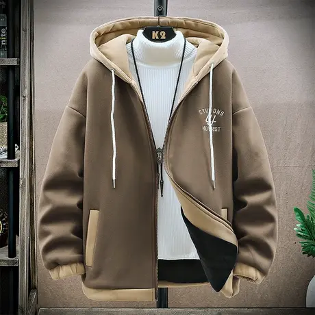 新款奥粒绒外套男生冬季保暖加厚港风潮牌刺绣棉衣加绒连帽棉服男图片