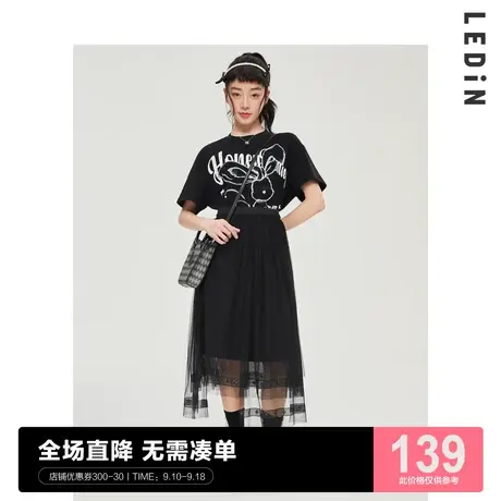 乐町兔子大图上衣夏季新款短袖T恤女C2DAC3203图片