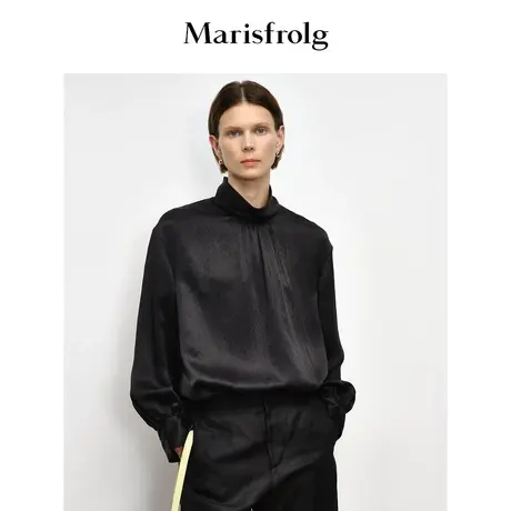 【精工衬衫】玛丝菲尔秋季设计感双层斜裁领长袖衬衫女商品大图