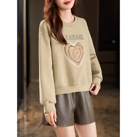 宝诗黎圆领字母印花棉质落肩打底上衣2024春秋季新款时尚百搭卫衣图片