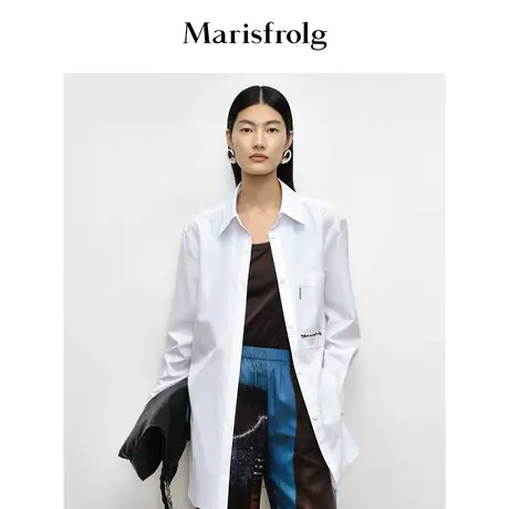 【商场同款】玛丝菲尔2023年秋季新款设计感白色纯棉长袖衬衫女商品大图