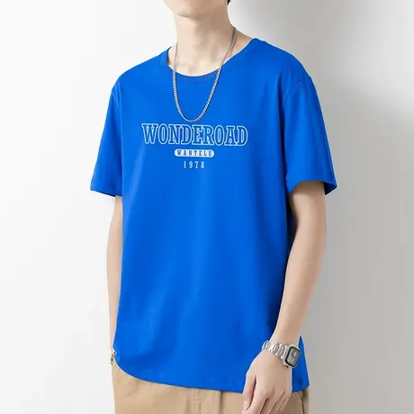 克莱因蓝t恤男士短袖纯棉圆领上衣服夏季宽松潮流全棉半袖打底衫商品大图