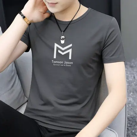 莫代尔男士短袖t恤冰丝凉感半袖圆领上衣服印花潮流夏季速干体恤商品大图