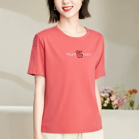 2023年新款纯棉短袖t恤女夏装打底半袖上衣服宽松纯色正肩体恤衫商品大图