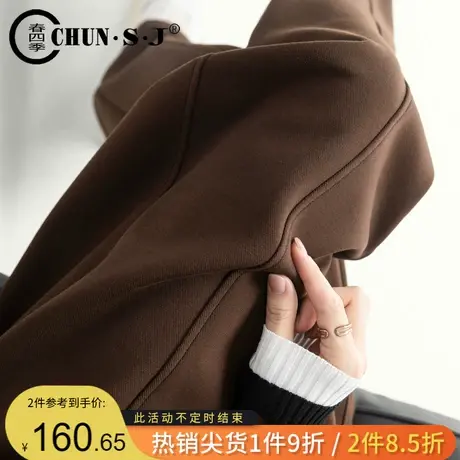 弯刀阔腿裤女2023新款秋冬高腰运动裤休闲卫裤加绒美拉德咖色裤子图片