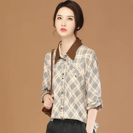 韩潮袭人格子长袖休闲衬衣衬衫女2024春季新款法式独特别致小上衣图片