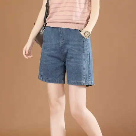 韩潮袭人松紧腰显瘦休闲五分牛仔女2024夏季新款宽松百搭直筒短裤商品大图