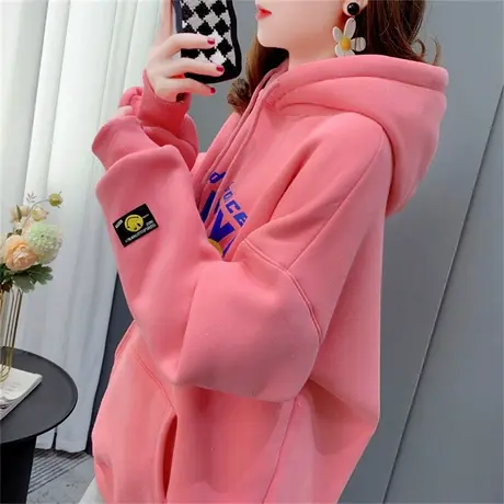 中长款卫衣女士加绒加厚连帽上衣2022年秋冬新款小个子设计感外套商品大图