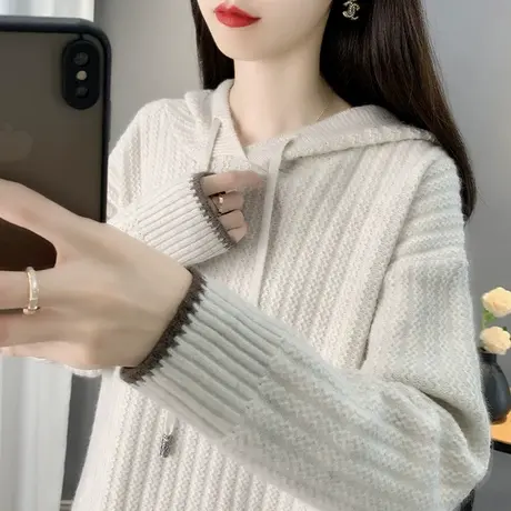 2024年秋冬新款连帽毛衣女宽松外穿套头长袖卫衣帽子衫针织上衣女商品大图