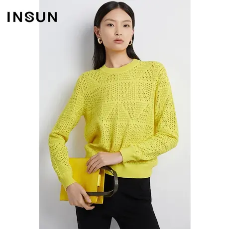 INSUN恩裳线上专选春季打底精纺全棉提花镂空针织商品大图